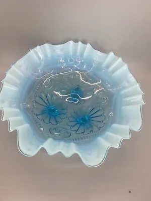 $20 • Buy Antique Jefferson & Northwood Blue Opalescent Glass  Ruffles & Rings Daisy Bowl