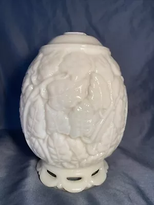 Vintage Milk Glass Leaf Embossed Ivory Alacite Lamp Base Shade 7.5” • $35