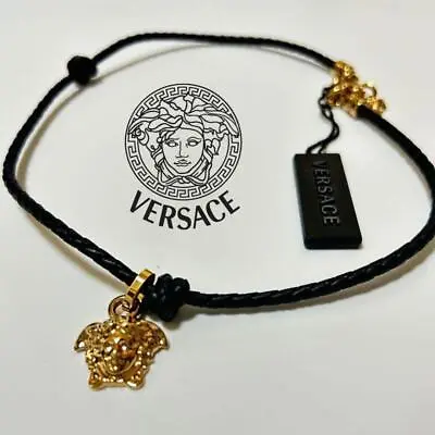 Versace Necklace Gold Black Leather Choker Medusa Unused Unisex Accessories Auth • $482.86