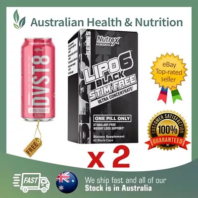 2 X NUTREX RESEARCH LIPO 6 BLACK STIM-FREE + FREE SHIPPING & DVST8 CAN • $54.95
