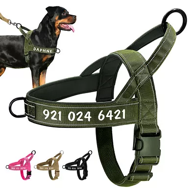 Tactical Dog Harness No Pull Handle Personalized Pet Name Number Black Green Tan • $13.19