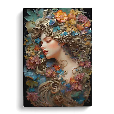 Floral Art Nouveau Art Canvas Wall Art Print Framed Picture Decor Living Room • £24.95