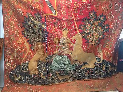 Antique French Wall Tapestry Dame A La Licorne La Vue France 2/85  8' 2  X 7' 3  • $5200