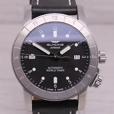 Glycine Airman GL0063 Double Twelve World Timer Mens 42mm Steel Automatic Watch • $699.99