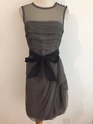 WHITE By VERA WANG Sleeveless Sheath Dress Gray Mesh W/Black Sash Size 4 • $49.99