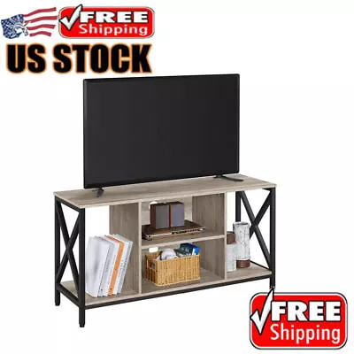 Industrial TV Stands Wooden W/ 4 Storage Shelf 2 Compartments 2 Living Room New • $62.77