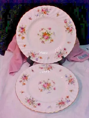 2 Minton MARLOW Dinner Plates White Multi-Color Floral Made In England OLD Stamp • $36.95