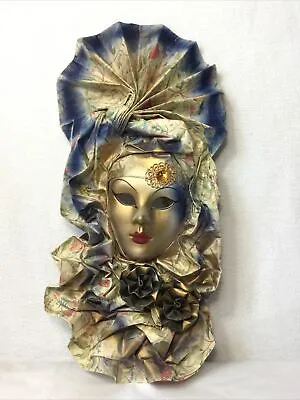 Italian Ceramic Mask Paper Mache 3D Blue Florals Venezia Italy • $32.39