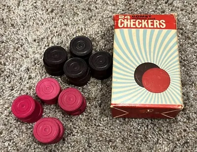 VINTAGE Halsam 24 Embossed Wood COMET CHECKERS  #518/24 GUC Playskool • $4.95