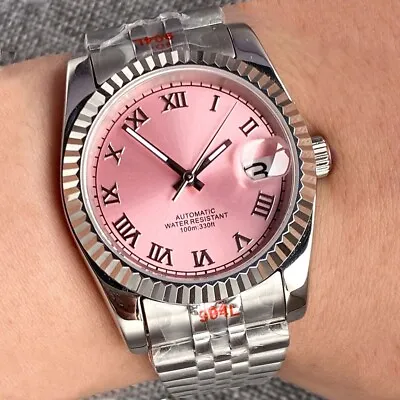 40mm Sterile Pink Dial Sapphire Glass NH35A Automatic Mens Watch Jubilee Strap • £72.89