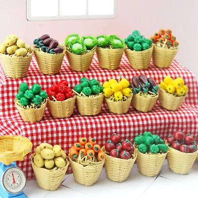 17pcs Food Market 1:12 Scale Dollhouse Miniature Vegetable Basket Accessories • $34.69