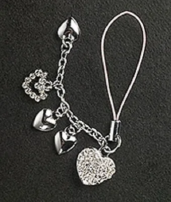 5 Crystal Heart Cell Phone Charm For Mobile Phone Mothers Day Gift Silver Plated • $11.99