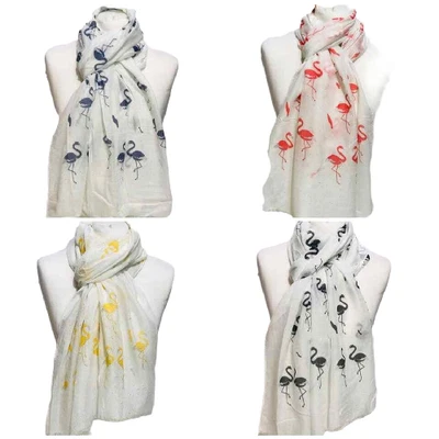 £6.40 • Buy New Flamingo Swan Scarf With Silver Metallic Foil Print Flamingos Ladies Wrap
