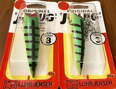 2 Luhr Jensen Original J Plug Size 3 5004-003 Crankbait Lures CHART FLO GREEN • $44.97