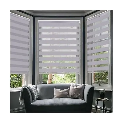 LUCKUP Horizontal Window Shade Blinds Zebra Dual Roller Grey / 65cm X 230cm • £39.99