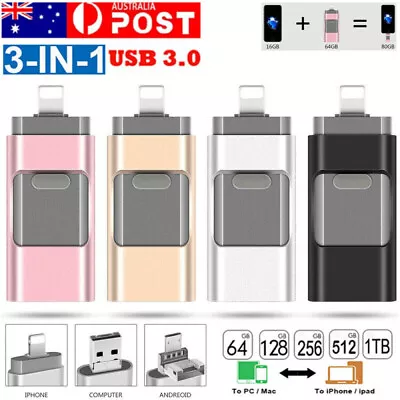 $21.99 • Buy 512GB 1TB Flash Drive USB Memory Stick HD U Disk 3 In1 For Android IOS IPhone PC