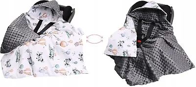 Baby Car Seat Hooded Blanket Double-sided Snuggle Swaddle Wrap Dreamy Flight • £19.99