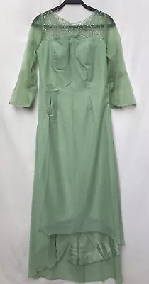 Embellished Formal Dress For Wedding Wedding Guest Bell Sleeve Sz 12 Sage • $9.99