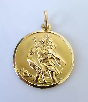 9ct Gold Pendant - 9ct Yellow Gold Embossed St. Christopher Round Pendant (8.2g) • $888.65