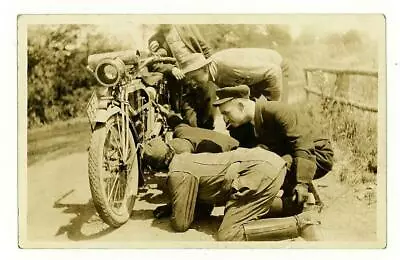 MEN INSPECTING EXCELSIOR MOTORCYCLE VTG 1914 RPPC OREGON Real Photo Postcard • $9.99