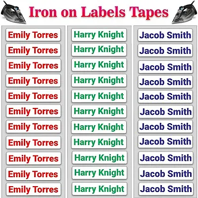 Iron On Name Labels For Clothes Personalised School Uniform Care Home Tapes Tags • £6.95