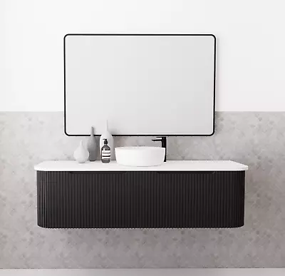 750-1500*450mm Matt Black Curved Fluted Wall Hung Vanity MDF Board PVC Coating • $979