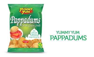 Yummy Yum Pappadums Including Mango Chutney Dip 12x90g • £23.99