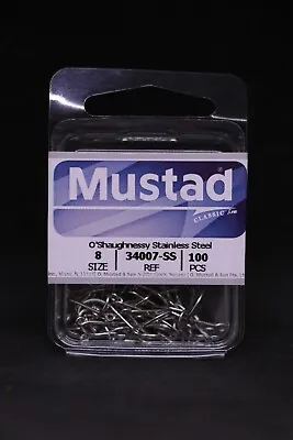 Mustad 34007SS-08 Size 8 Saltwater Stainless Steel O'Shaughnessy Hooks 100 Pack • $18.99
