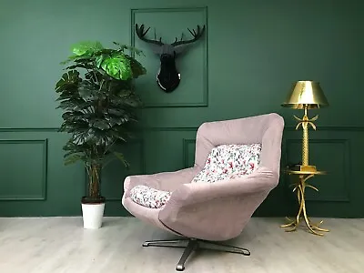 Pink Velvet Vintage Retro Mid Century Egg Chair Armchair • £500