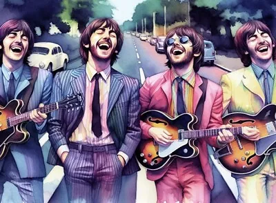The BEATLES Abbey Road Painting Giclee Canvas 16X20  With Mat Frame • £77.31