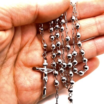 $1017 • Buy 10K White Gold Rosario,Rosary Virgin Mary Guadalupe Necklace 18.5 Grams 26 