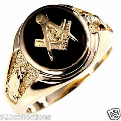 Oval Mason Masonic Onyx Gold Plated Brass Men Custom Made Ring Size 7-15 • $30.99