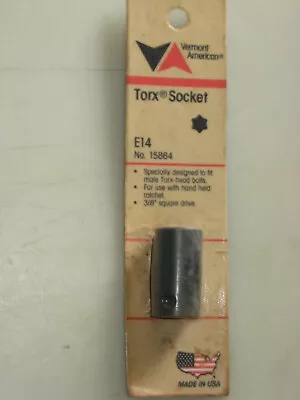 NEW 3/8 -dr E14 EXTERNAL FEMALE TORX SOCKET USA VERMONT AMERICAN VA # 15864 • $8.45