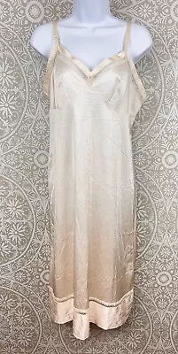 Vintage Peach Lorraine Nylon Full Slip Nightgown Dress Lace Trim Sissy 38 Tall • $18