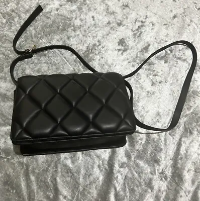 H&M Black Classic Black Quilted Crossbody Handbag VGC • £12