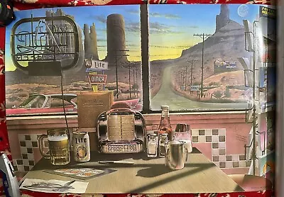 MILLER LITE BEER DINER TEXAS POSTER 30 X20  VERY COOL! 80'S HIDDEN MESSAGES! FUN • $29