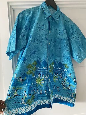 Vintage Colourful Blue Indian Women Print Unique Men’s Short Sleeved Shirt Sz L • £12.99