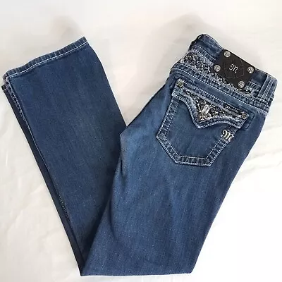 Miss Me Jeans Bootcut SIZE 30 Embellished 33x30 Dark Wash Bedazzled Stretch Wome • $32.95