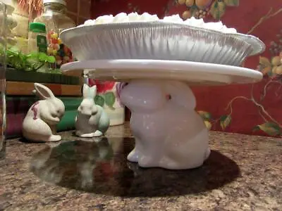 New Target White Ceramic Bunny Rabbit 9.5  Dessert Cake/Pie Stand Kitchen Decor • $18.99