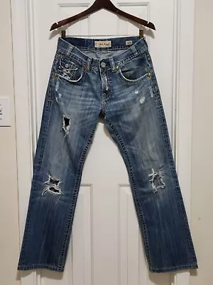 MEK Denim USA Easter Island Bootcut Distressed Dark Wash Blue Jeans Size 30x30 • $14.99