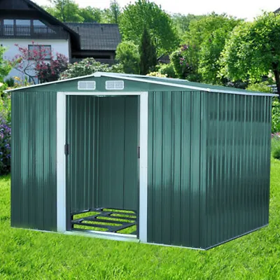 8 X 6 Metal Garden Storage Shed Outdoor Yard Gardening Garage Tools Sheds Green • £285.95