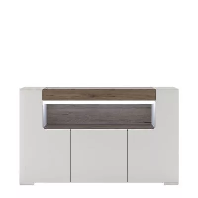 Sideboard 3 Door With Open Shelving (inc. Plexi Lighting) High Gloss & Oak • £520