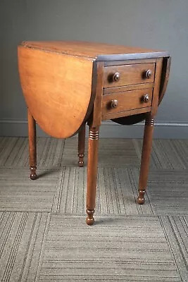 Antique Early 1800s Pembroke 2 Drawer Table Drop Leaf FoldingTab • $474.99