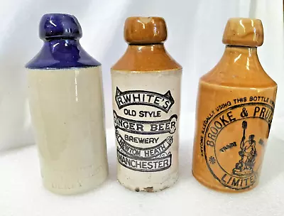 Antique Vintage 3x Clay Ginger Beer Bottles White's T.W. Swift Brooke X3 - AF • $95