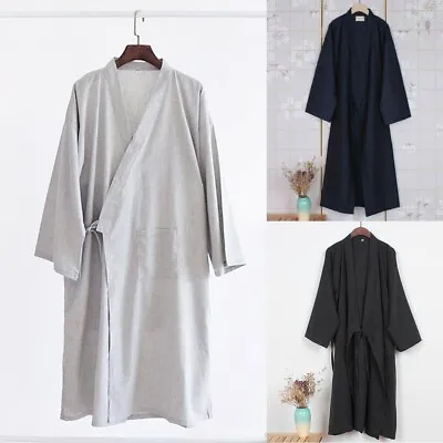 Traditional Japanese Kimono Yukata Long Robe Pajamas For Men With Belt • £16.91
