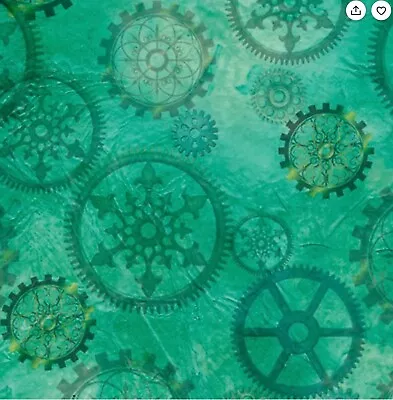 QT AQUATIC STEAMPUNKERY Steampunk Gears Smoke Aqua  DESiree Designs BTY • $9.99