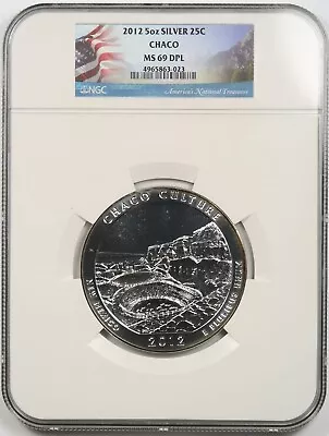 2012 5 Oz Silver Chaco 25C MS 69 DPL NGC America The Beautiful ATB • $299