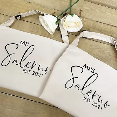 PERSONALISED MR & MRS APRON SET | Custom Apron Any Name Cooking Gift For Couples • £27.95