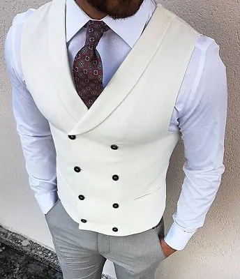 Men's Iovry Double Breasted Formal Business Waistcoat Slim Fit Casual Vest • £36