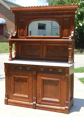 Walnut Victorian Marble Top Buffet With Mirror • $1475